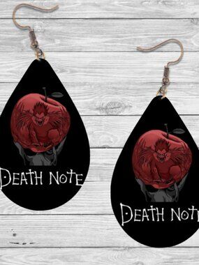 Death Note Earrings: Anime Wooden Teardrop Hypoallergenic Earrings